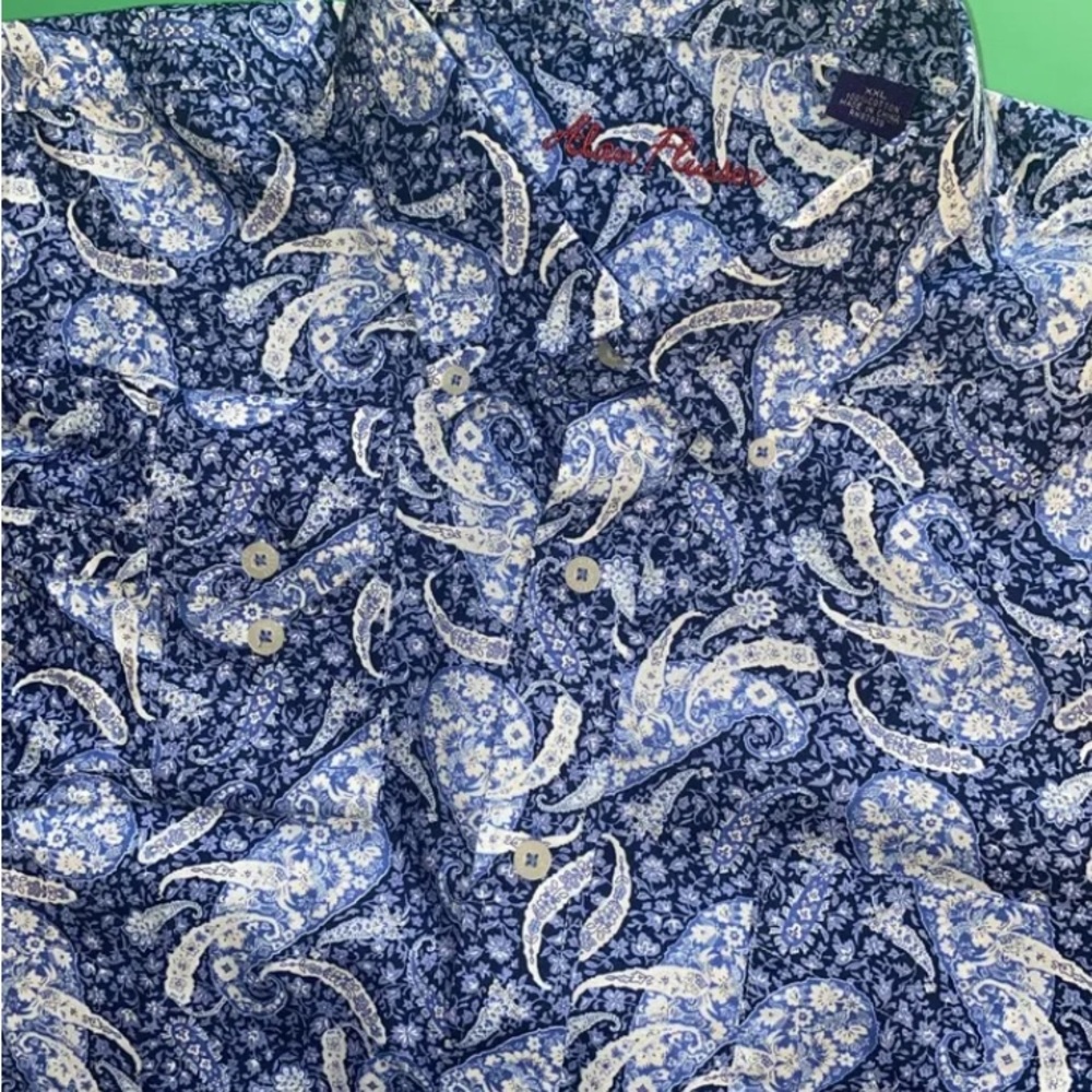 Alan Flusser Mens 2XL Long Sleeve Button Up Blue Paisley Casual Dress Shirt